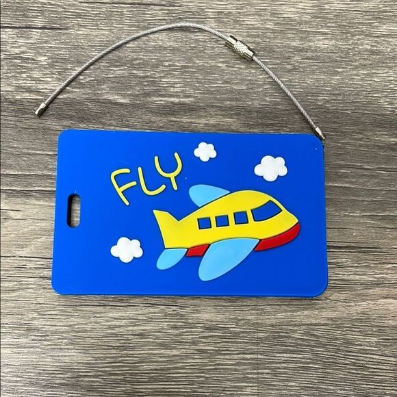 Blue and Yellow Airplane Luggage Tag "Fly". - Picture 1 of 3